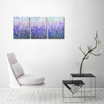 3 Pieces Purple Wall Decor Abstract Lavender Canvas Wall Art Botanical Prints Framed Rustic Artwork
