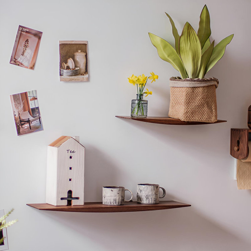 Solid Wood Floating Wall Shelf, Dark Brown Wood