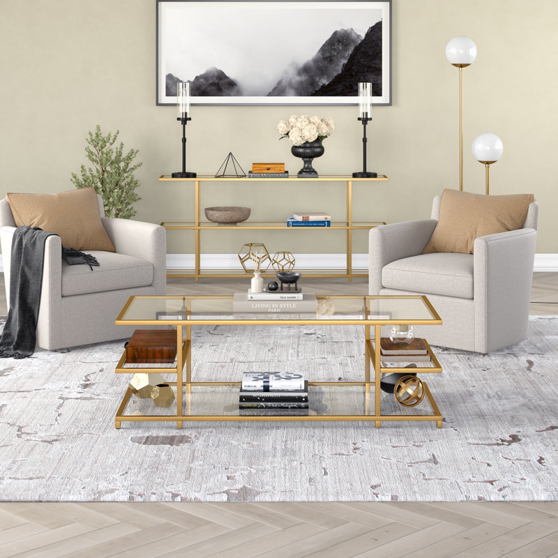 Mcchesney Frame Coffee Table with Storage, Clear/Brass
