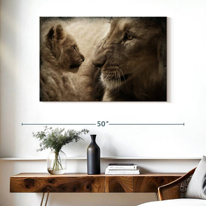 Lion And His Cub, 26" H x 39" W