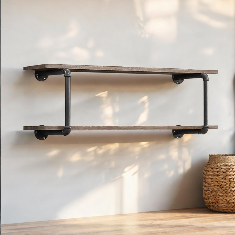 Pour la cuisine, la salle de bain et le salon, présentoir mural à 2 niveaux, métal mixte et bois synthétique, rangement vertical compact