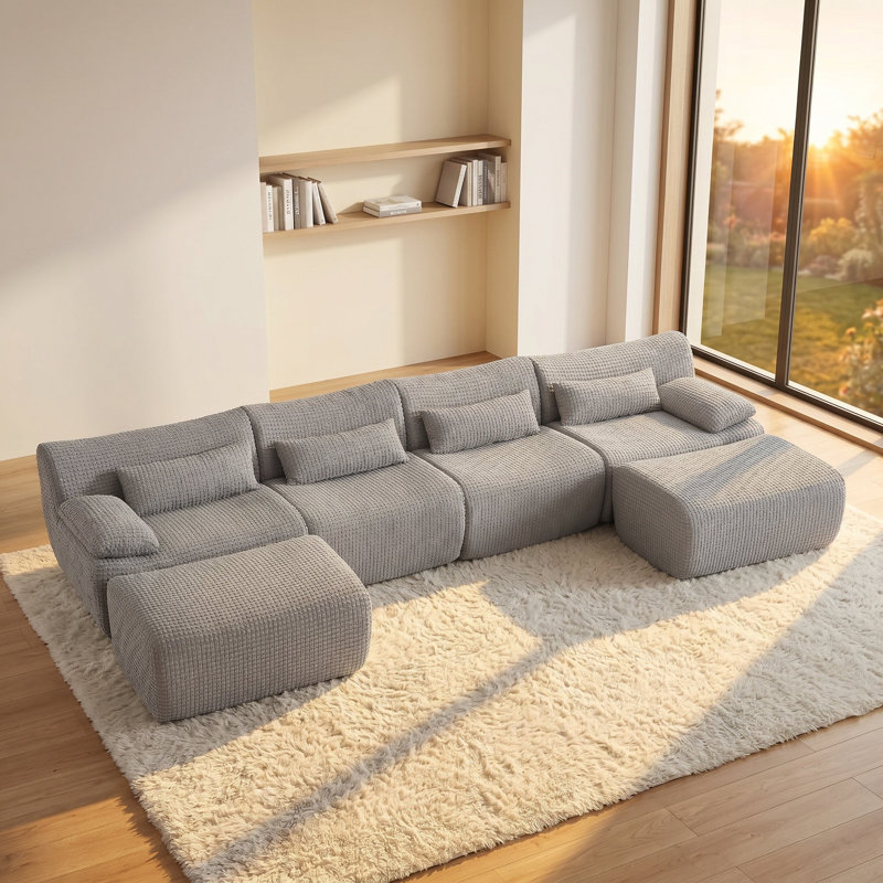 Canapé 6 places pour chambre à coucher, canapé surdimensionné sans nuage, canapé modulaire moderne, Gray