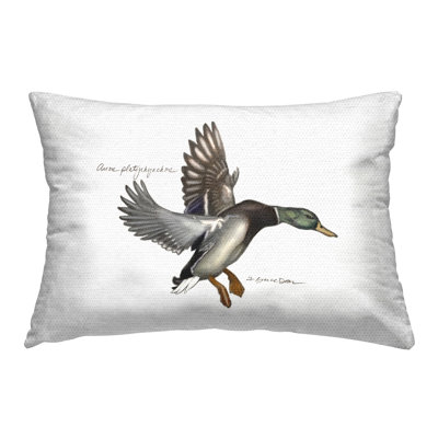 Flying Mallard Duck Printed Outdoor Throw Pillow Design by Jadei Graphics
