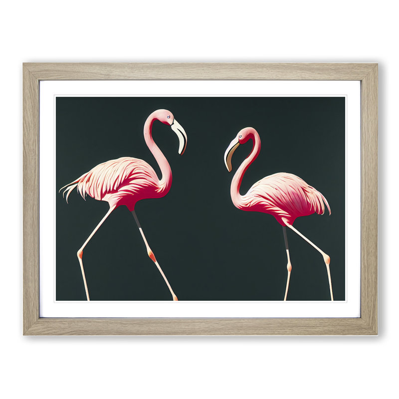 Shining Flamingos - Framed Print, 25cm H x 34cm W x 2cm D, Oak