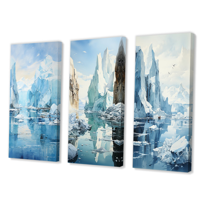 «Blue Iceberg Arctic Symphony», 3 pièces sur toile, Toile tendue, H 28 po x l 36 po