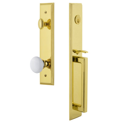 Carré One-Piece Handleset with Single Cylinder Deadbolt and D Grip with Hyde Park Knob