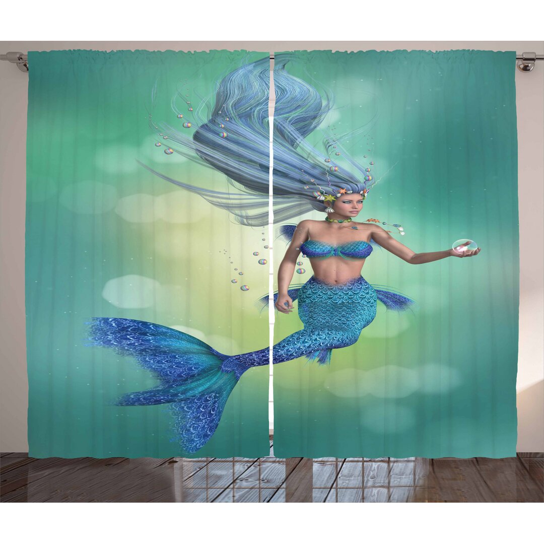 Rustikaler Vorhang, Mermaids Schwimmen, Märchen, Teal Blassblau