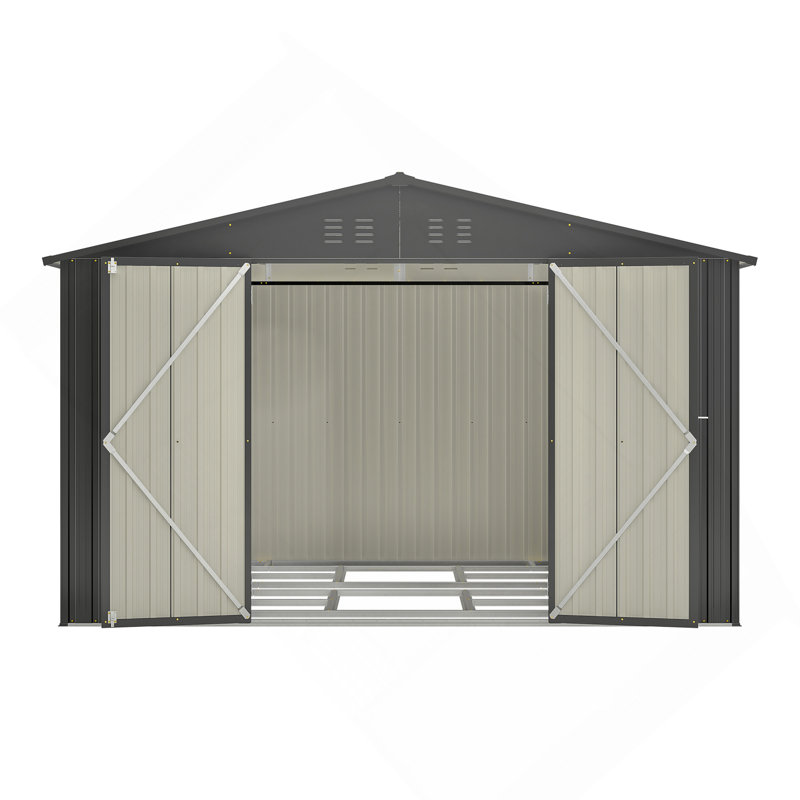 Remise de rangement extérieure 10 pi x 8 pi, remise en métal toutes saisons avec portes verrouillables, remise à outils pour le jardin, le patio, la cour arrière, la pelouse, noir