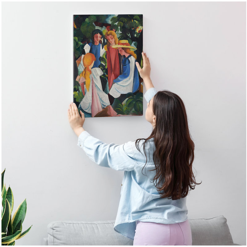 Quatre filles par August Macke, taille: 16 x 24 x 1,5, impression sur toile, estampe numérique, art mural pour la décoration intérieure