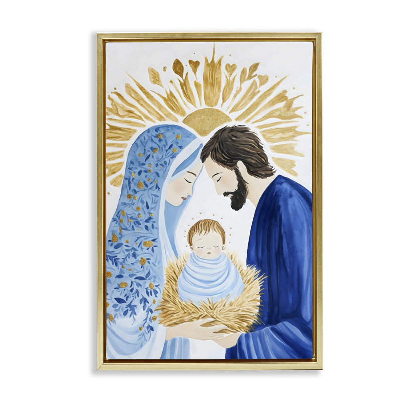 Cadre flottant de nativité pour nouveau-né, design par Petal Prints Design, H 25 po x l 17 po, Cadre flottant métallique doré