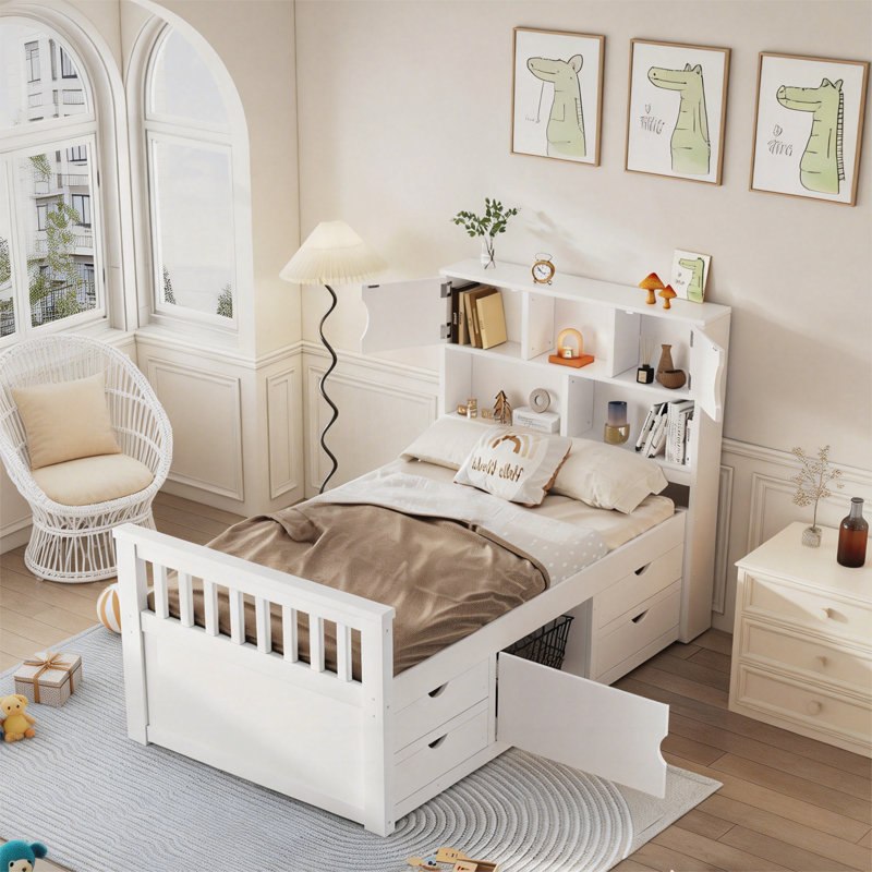 Base de lit plateforme simple avec rangement, Blanc