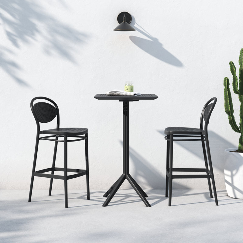 Farrah 23.6" W Plastic Folding 3-Piece Patio Bar Set, Black