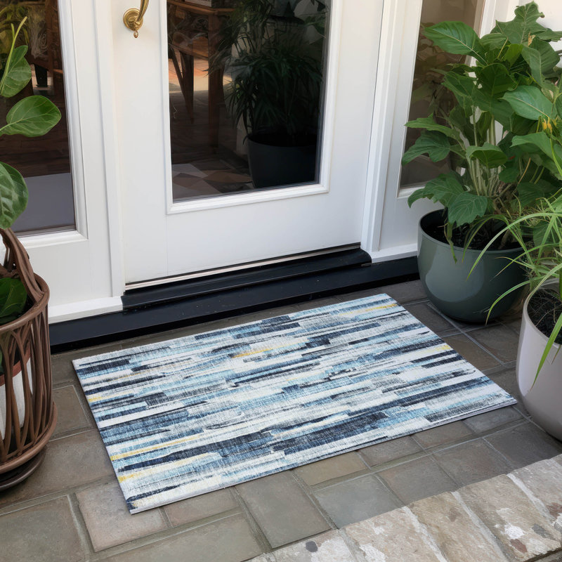 Machine Washable Indoor/Outdoor London ACN2255 Stripes Rug, Rectangle 1'8" x 2'6"