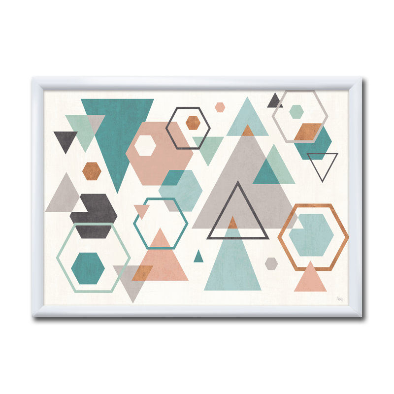 Motif géométrique hexagones VI - reproduction d'art sur toile, Cadre blanc, H 20 po x l 20 po x P 1 po