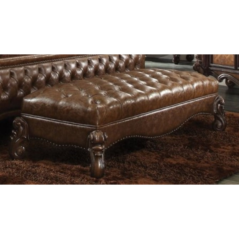 Carvajal Button Tufted Bench in Two Tone Light Brown and Cherry Oak