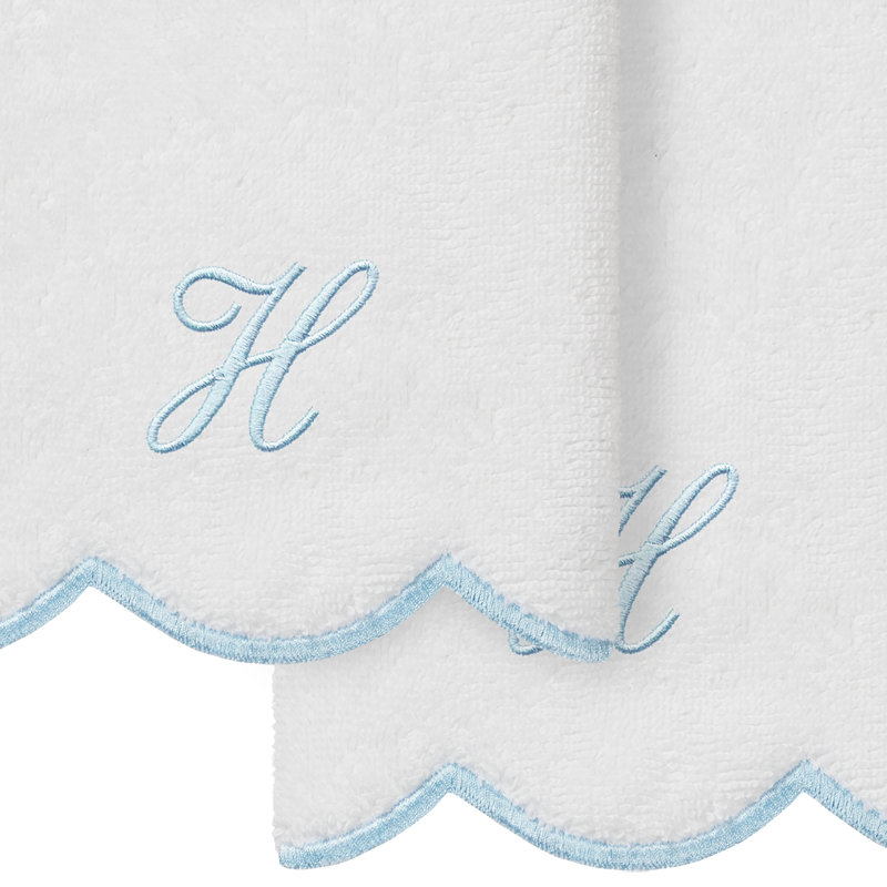 Ensemble de serviettes Linum Home Textiles 100% coton turc ADORNIA, H, Blanc / Bleu, Ensemble de 2 serviettes à doigts