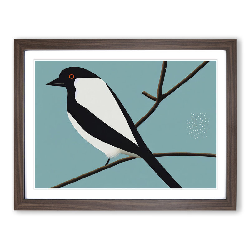 Magpie Bird Abstract Vol.1 - Single Picture Frame Print, 46cm H x 64cm W x 2cm D, Walnut