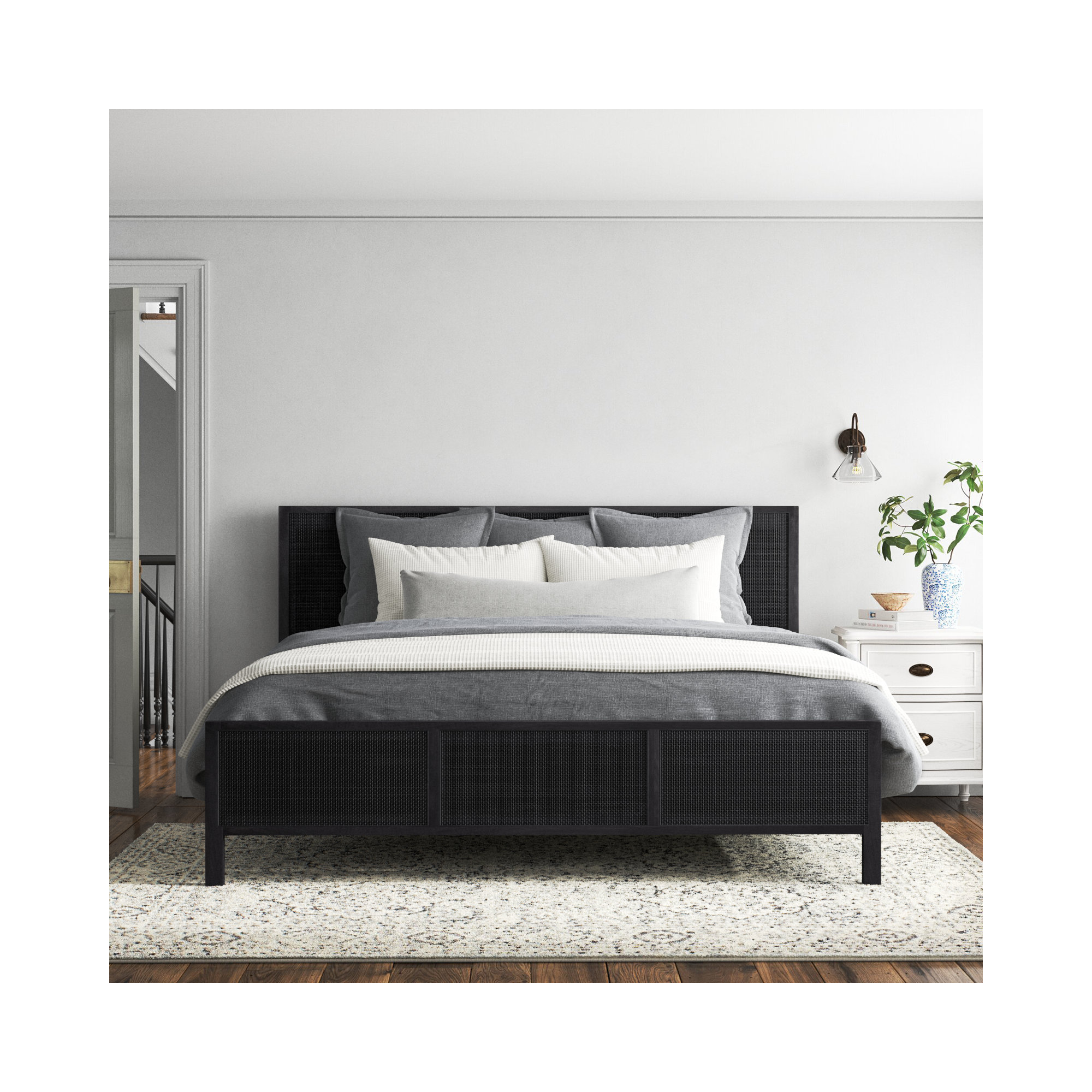 Nellie Cane Bed, Black Wash W/ Black Cane, King