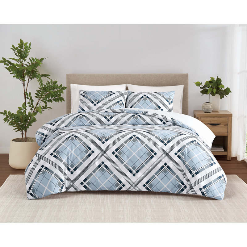 Ensembles d'édredon en microfibre à carreaux vraiment doux Lars, Édredon pour très grand lit + 2 taies décorativ