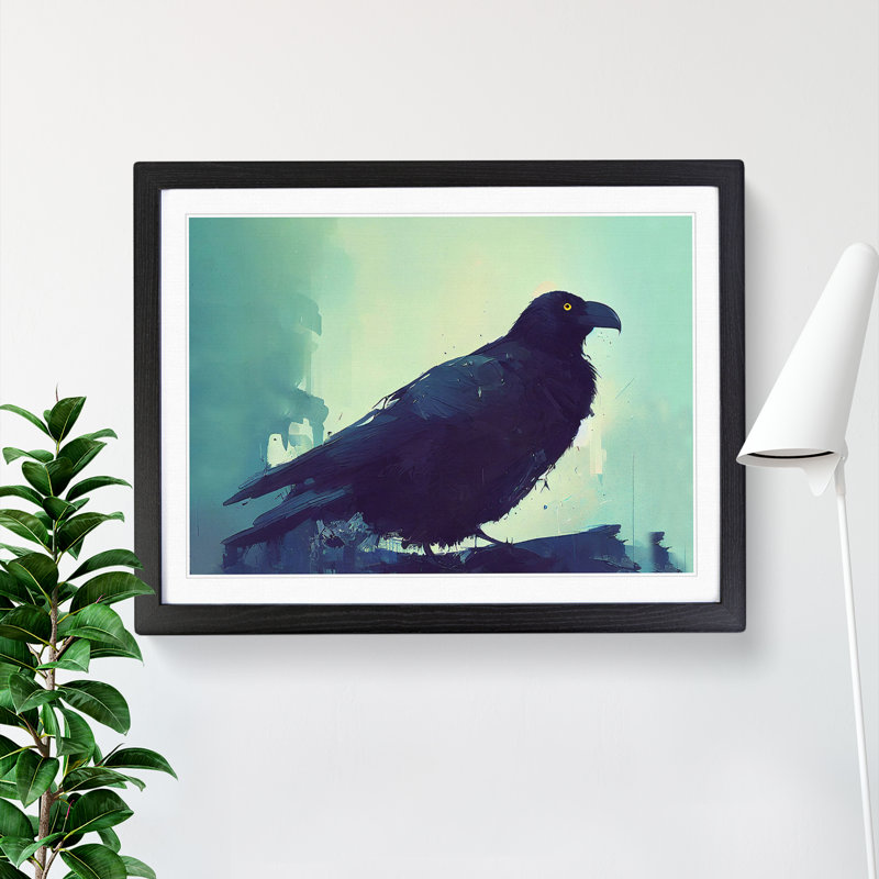 Raven Bird - Single Picture Frame Painting, 25cm H x 34cm W x 2cm D, Black