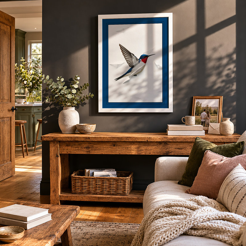 Hovering Hummingbird Botanical - Print, A2 - 59.4 x 42.0 cm, White