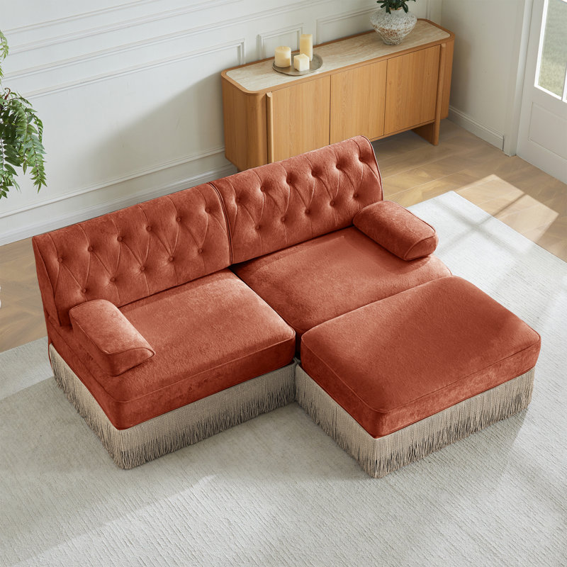 Canapé Chesterfield, H 34,2 po x l 76,6 po x P 60,3 po, 2, Rouge / Brun