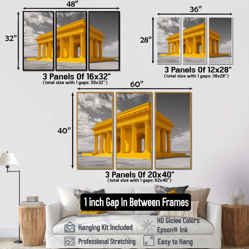 «Yellow Grey Stone» Lincoln Monument Monument - ensemble de reproductions d'art mural, Toile avec cadre flottant or