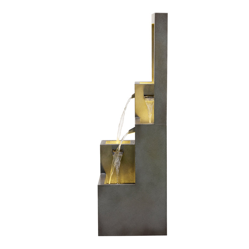 Metal Water Fountain with Bird Design and LED Lights - Outdoor