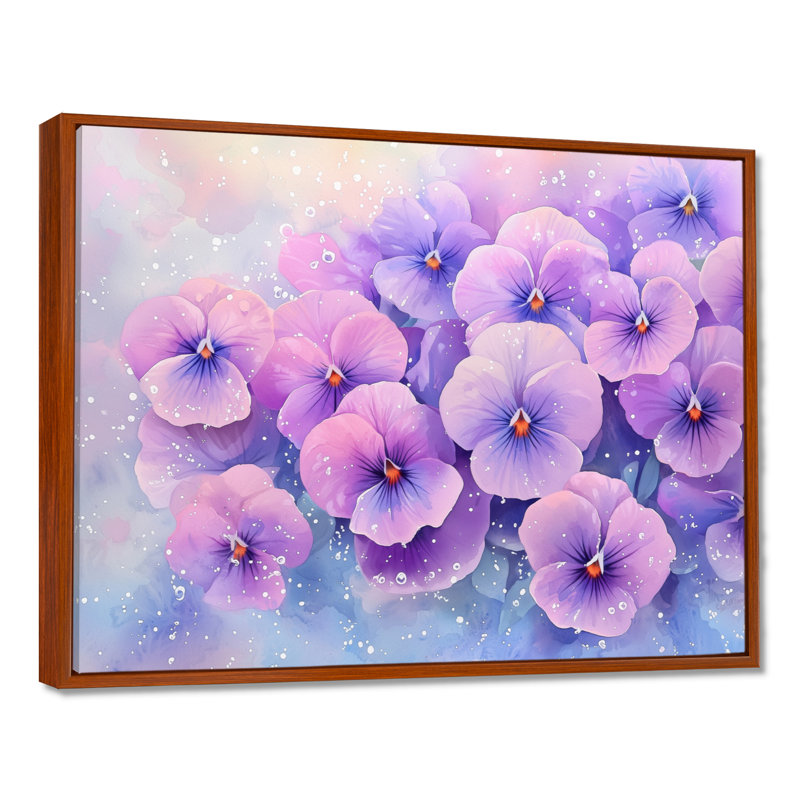 Morning Dew of Violets Flowers II - Violets, art mural, H 16 po x l 32 po, Floater Framed Print, Brun