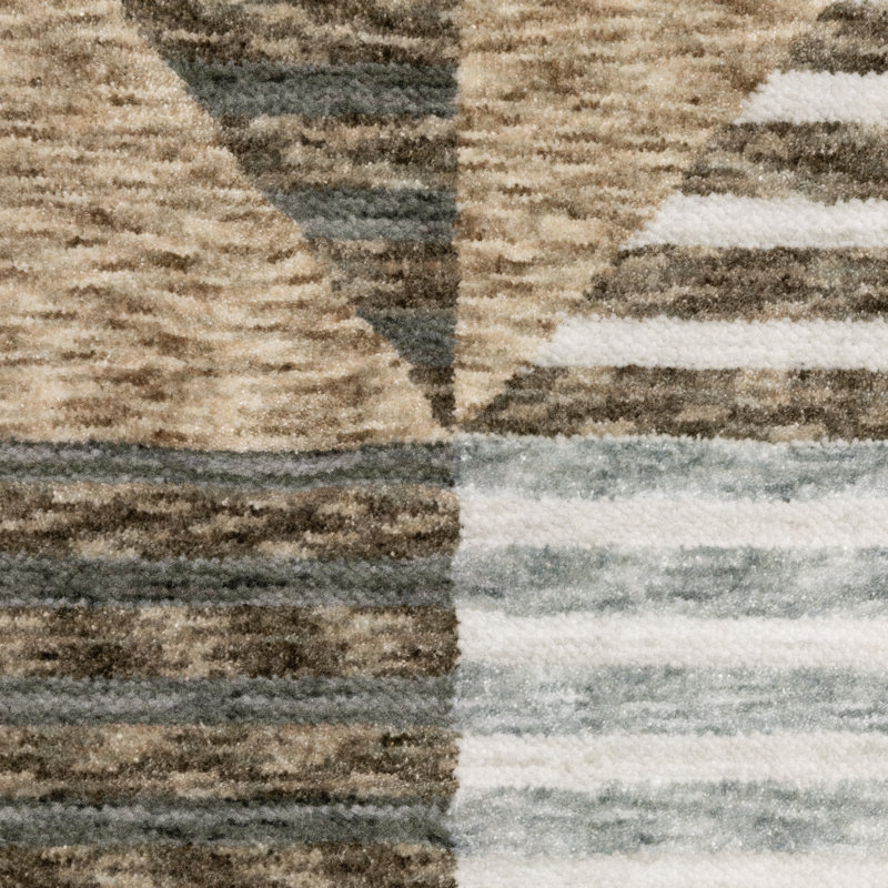 Tapis beige / gris à motif géométrique industriel Eidan, Rectangle 7 pi 10 po x 11 pi 2 po