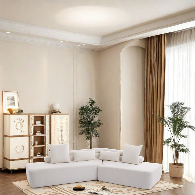 Canapé-lit 83,5 po en polyester convertible, Tissu beige en peluche