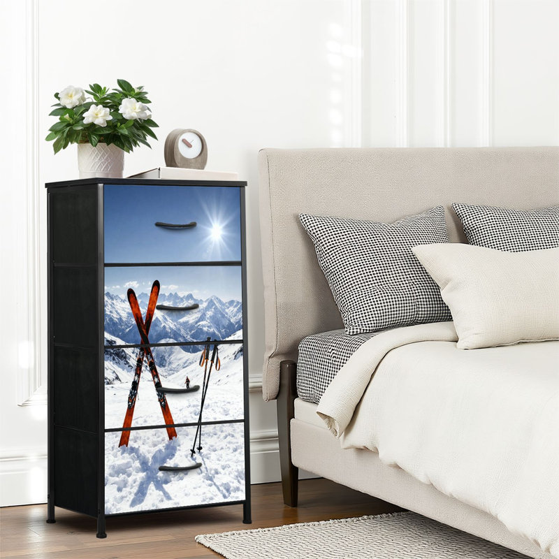 4 Drawer Dresser for Bedroom, Narrow Chest of Drawers, Wooden Top and Study Iron Frame 18"x37.5"-(WxH)