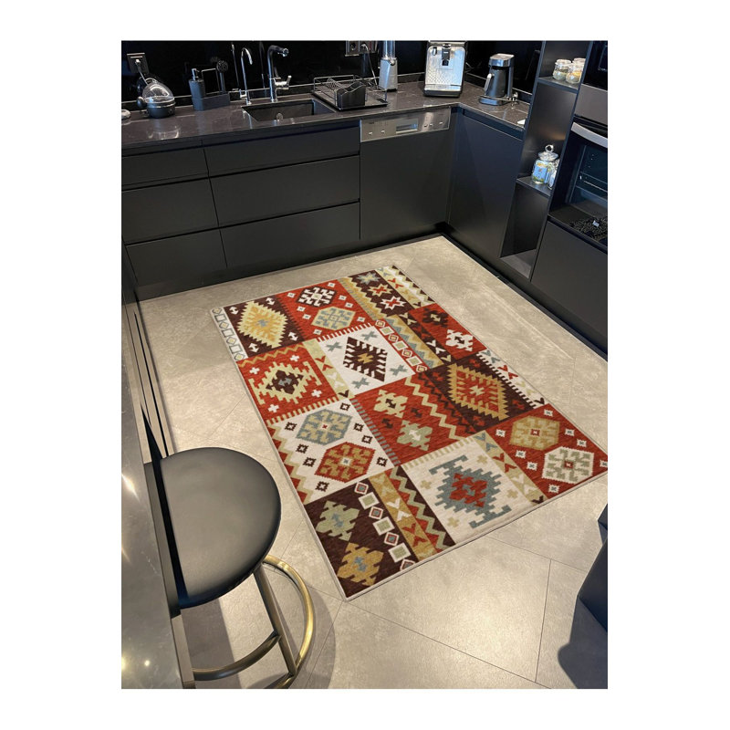 Machine Washable Diamond Patterned Brown Geometric Ethnic Patterned Woven Base Rug, Runner 3'3" x 6'7"