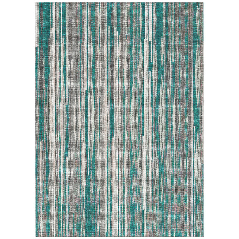 Tapis intérieur / extérieur en polyester tissé à la machine Aviral, Rectangle 8 pi x 10 pi