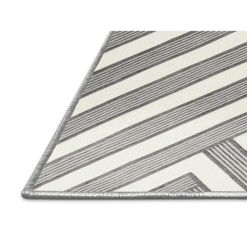  Tapis blanc lavé rayé gris clair, Rectangle 7 pi x 9 pi