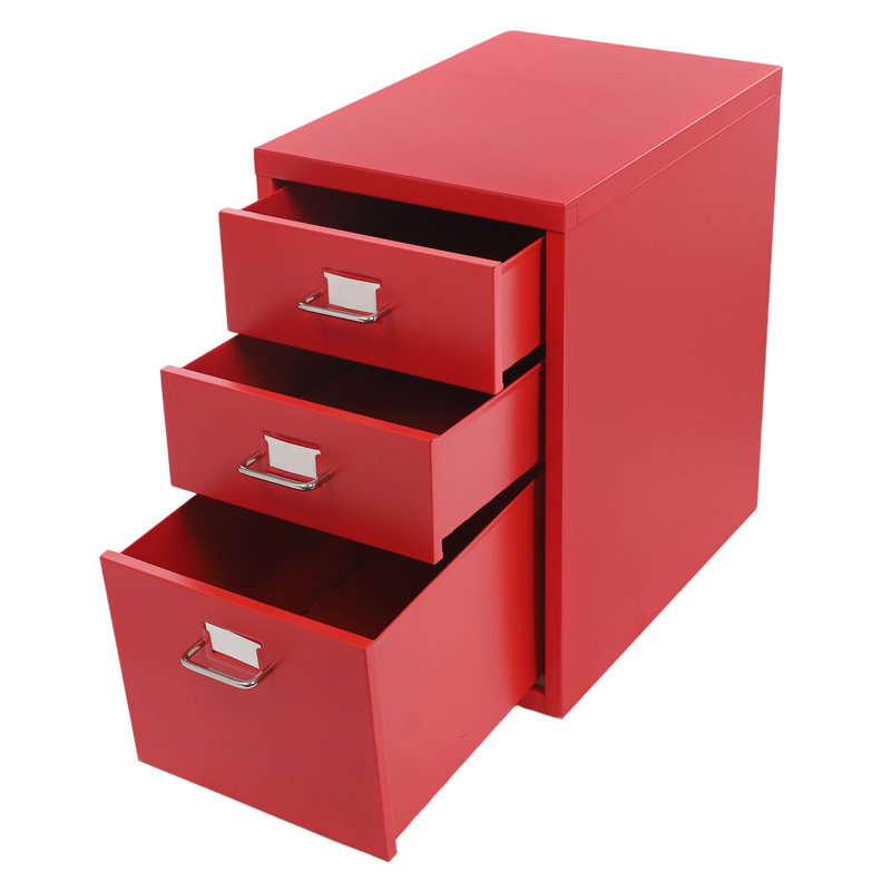 Cold-Rolled Steel Mobile Filing Cabinet With 3 Drawers For Home And Office, Red