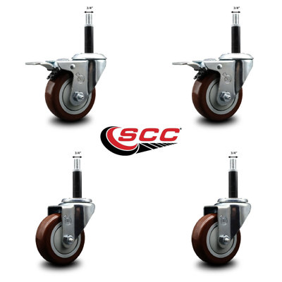 Poly Swivel 3/4 Inch Expanding Stem Caster Set 2 Total Lock Brakes