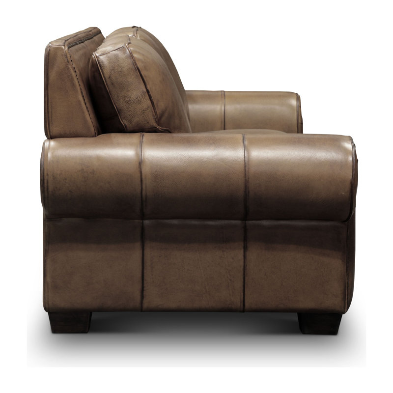 Valencia 92'' Brown Leather Sofa with Rolled Arms and Nailhead Trim