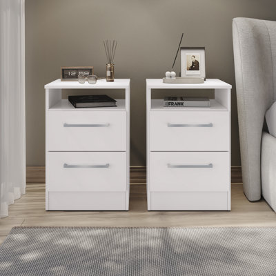 Miami Set of 2 Modern 2-Drawer Nightstands with Open Niche – W15.75"