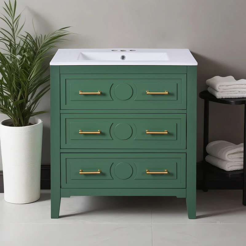 Meuble-lavabo noir élégant avec lavabo en céramique, Vert