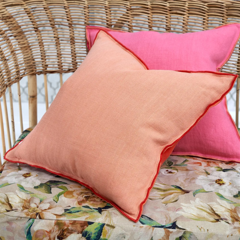 Brera Lino 100% Linen Decorative Pillow, Square 22", Nasturtium/Papaya