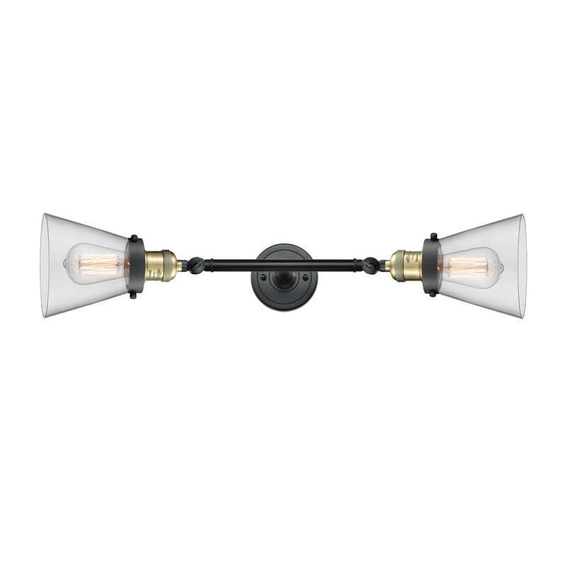 Cone 2 Light Tiltable Bath Vanity Light, 6 Watt Vinage LED Bulb, Clear, Black Antique Brass