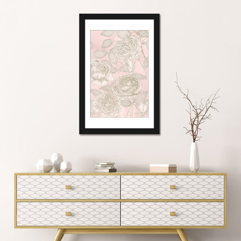 « fleuriing roses ii », impression sur toile, H 24 po x l 16 po x P 1 po, Papier d'art encadré noir, Blanc