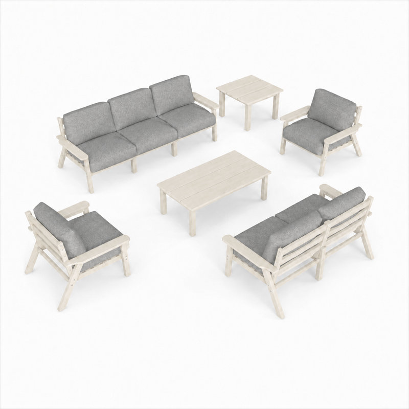 Ensemble de conversation de patio en PEHD pour 7 personnes avec coussins, ensemble de canapé de patio toutes saisons, ensemble de conversation extérieur