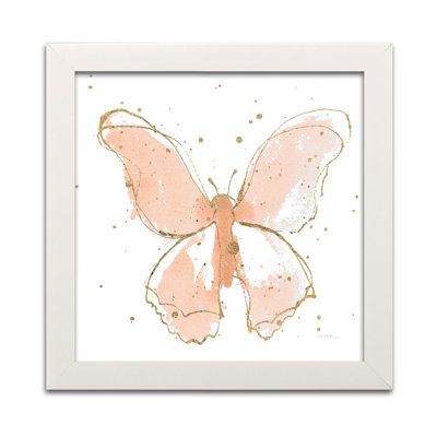 Papillons dorés II, aquarelle rosée
