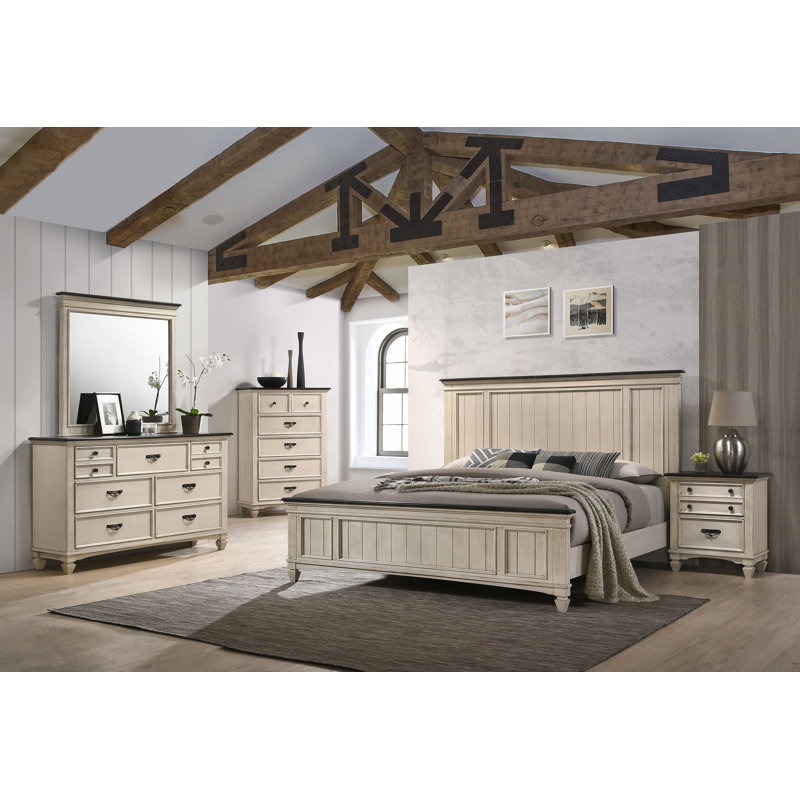 Ensemble de chambre à coucher Amalee , Trois articles : lit, table de chevet, commode, Grand