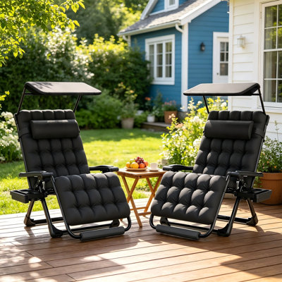 Zero Gravity Chair With Canopy, 500 Lb Heavy-Duty Adjustable Reclining Lounge Chair With Cushion, Pillow & Cup Holder, Foldable Outdoor Patio Recliner