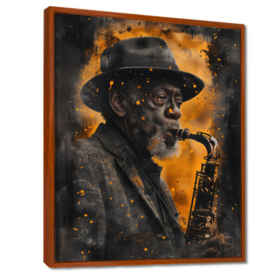 «Black Yellow Music» Harlem Blues Sax Player - Musician Wall Art, reproduction
