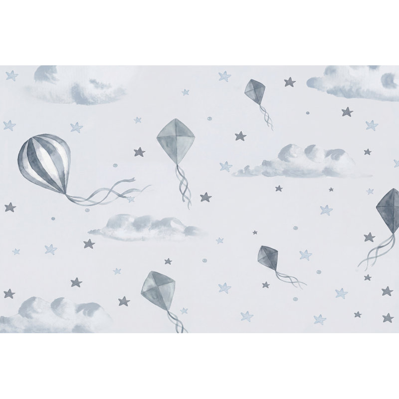 Papier peint fond blanc avec montgolfière amovible, fond blanc, 120 po x 96 po, Peler et coller