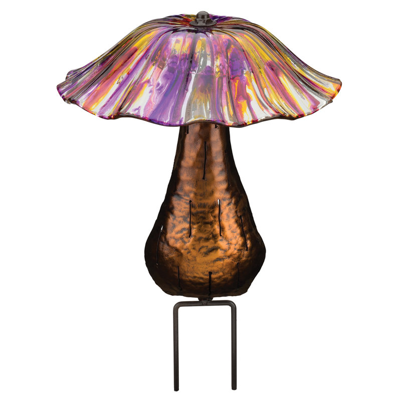 Purple and Yellow Glass Solar Toadstool Garden Stake